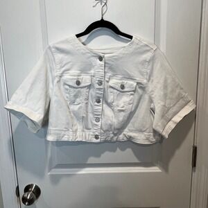 Torrid White Cropped Denim Jacket Short Sleeve Button Up Women Size 1